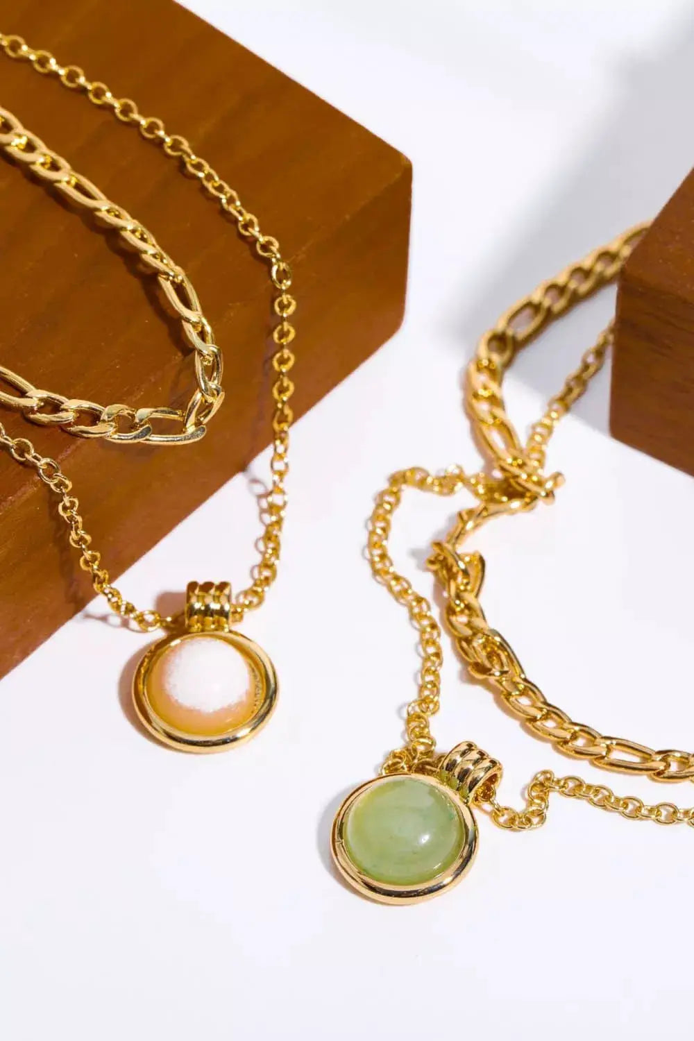 Copper 14K Gold-Plated Round Shape Aventurine Pendant Necklace by Trendsi