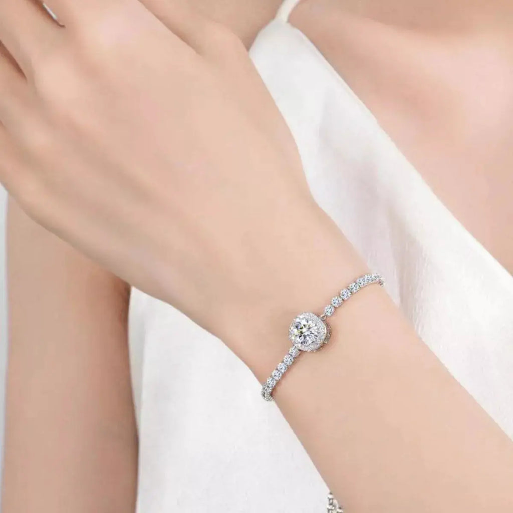 1 Carat Moissanite 925 Sterling Silver Chain Bracelet by Trendsi