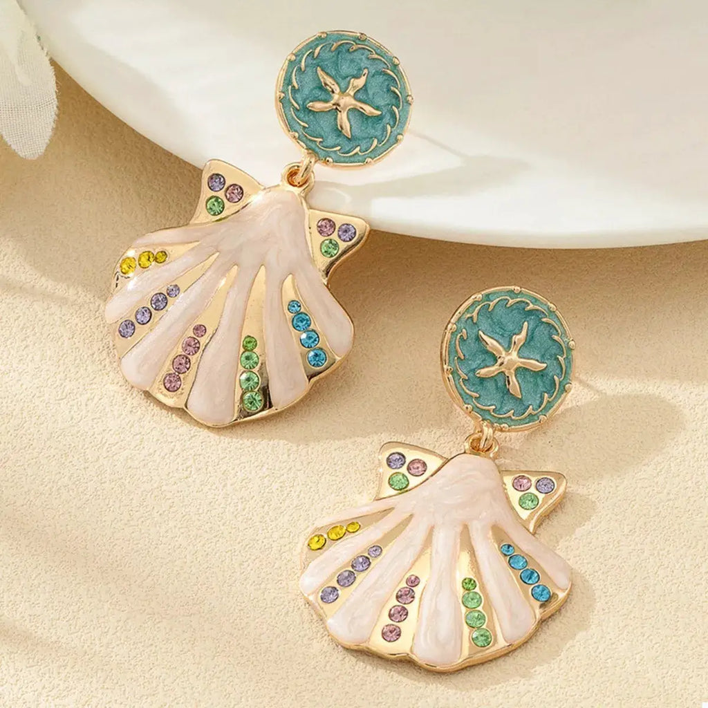 Rhinestone Shell Dangle Earrings by Trendsi