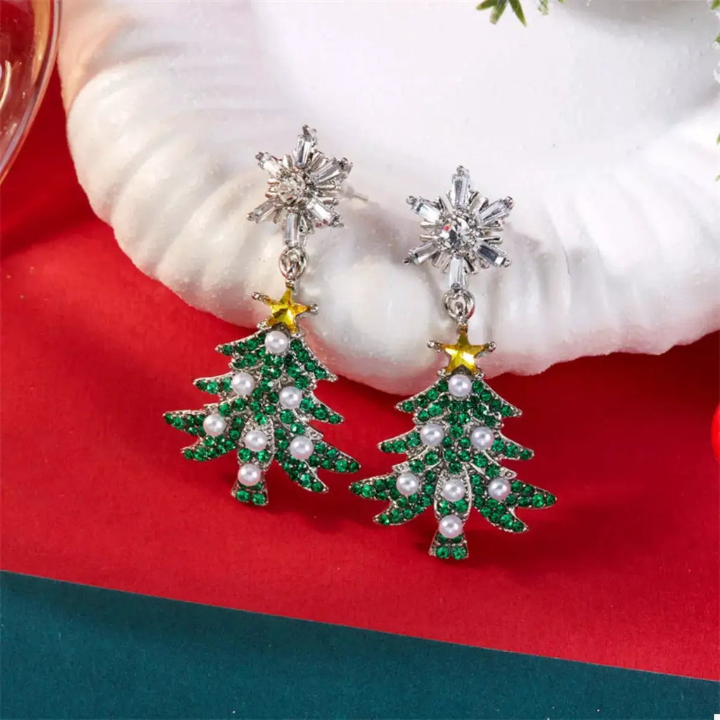 Christmas Tree Snowflake Dangle Earrings by Trendsi