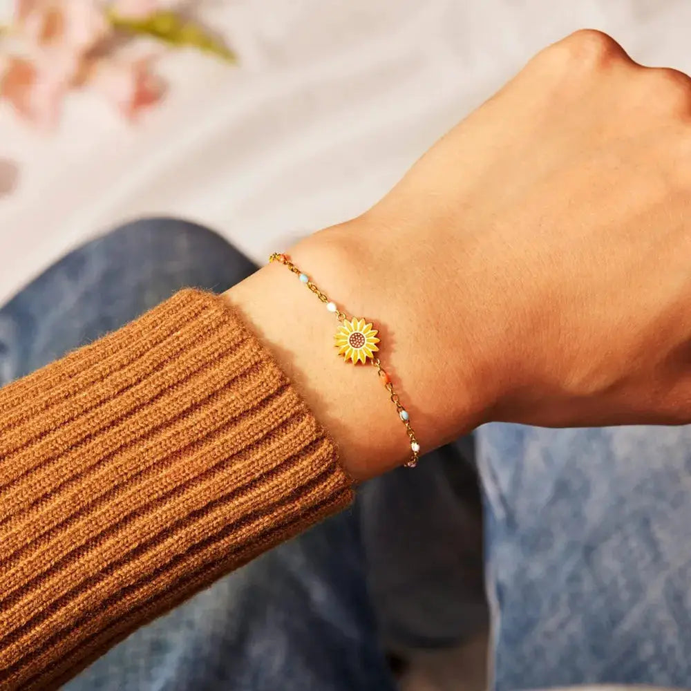 Sunflower Shape 18K Gold-Plated Bead Bracelet by Trendsi