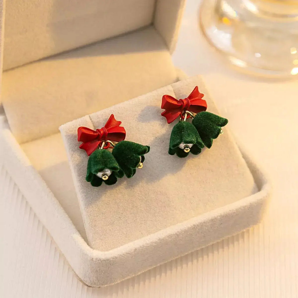 Velvet Bell Earrings with Bow by Trendsi