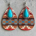 Turquoise Teardrop Shape Wooden Dangle Earrings by Trendsi