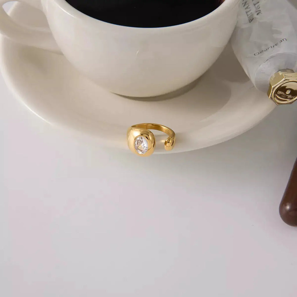 18K Gold-Plated Rhinestone Open Ring by Trendsi