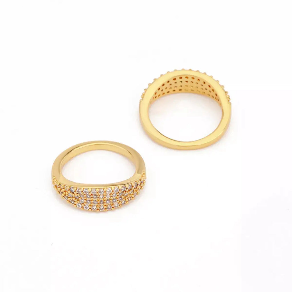 18K Gold-Plated Copper Zircon Round Ring by Trendsi