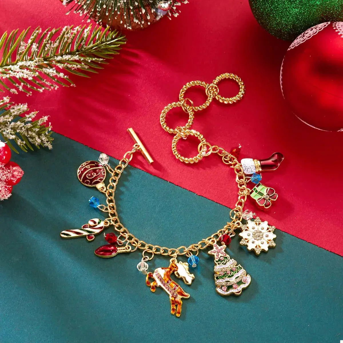 18K Gold-Plated Christmas Charm Bracelet by Trendsi