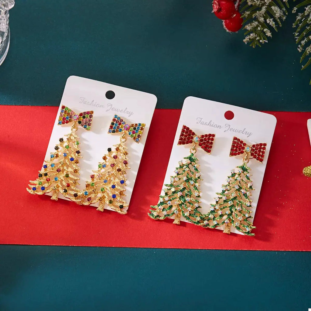 Christmas Tree Bow Drop Earrings by Trendsi
