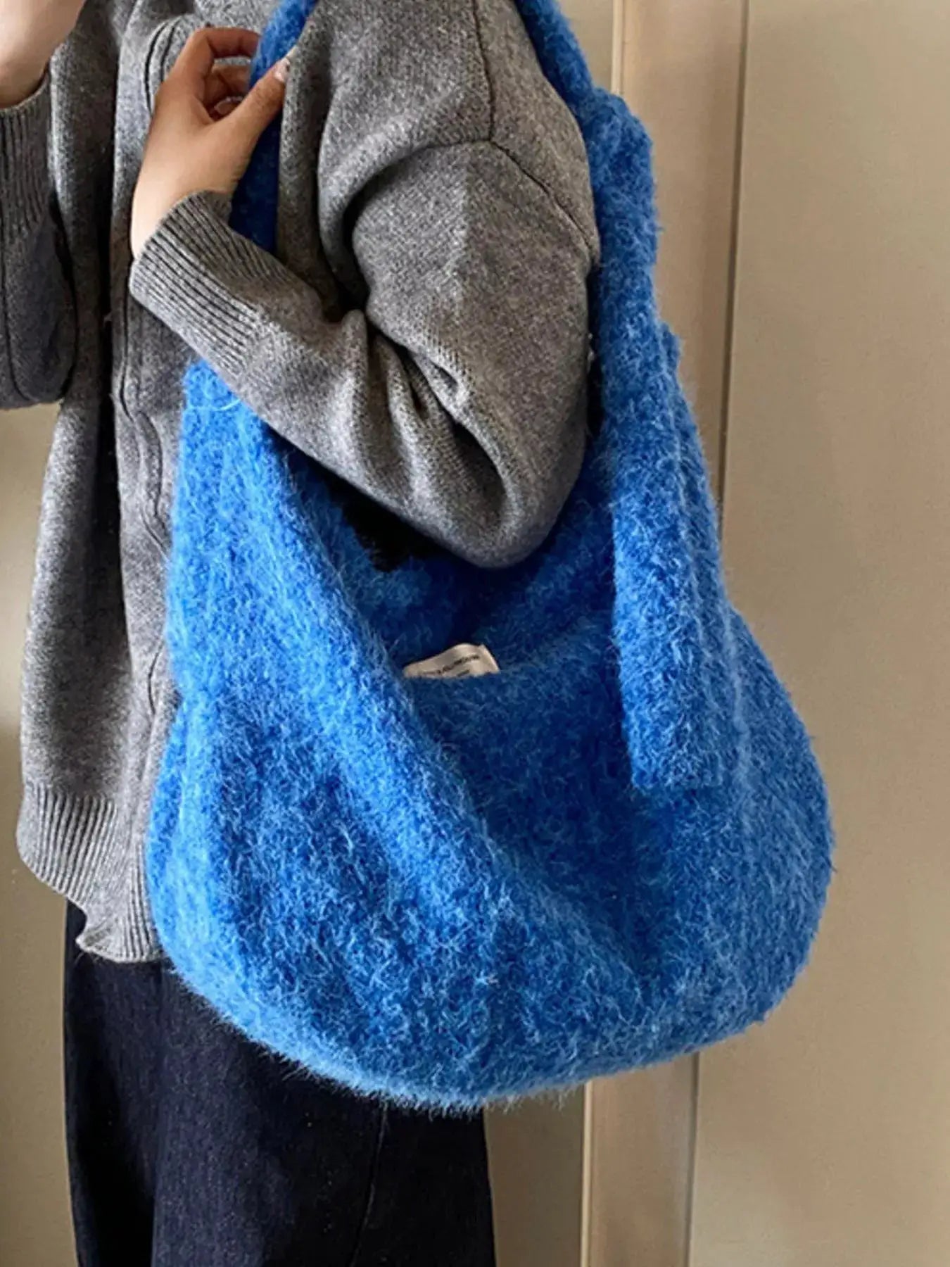 Fuzzy Solid Color Crossbody Bag by Trendsi