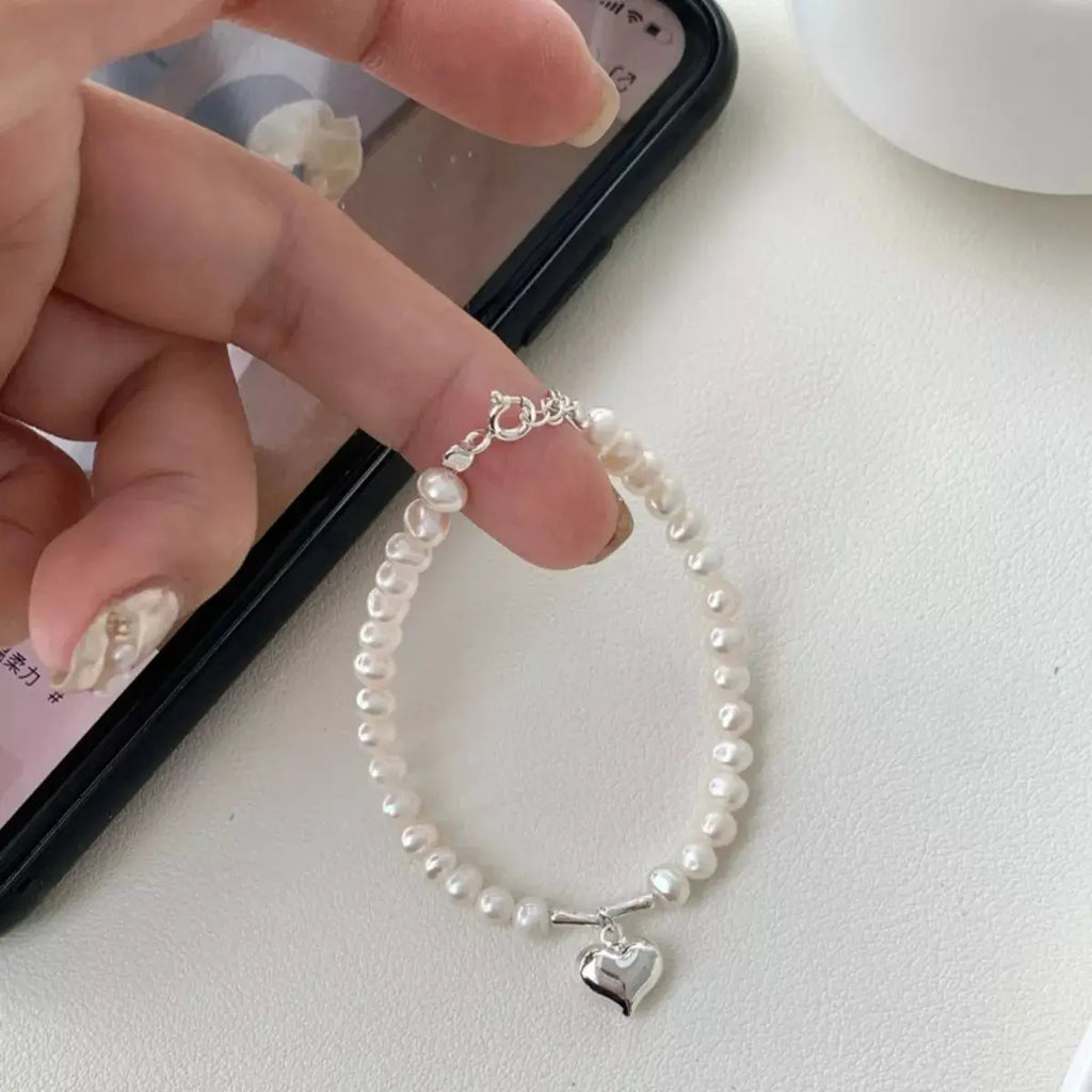Pearl Heart Charm Bracelet by Trendsi