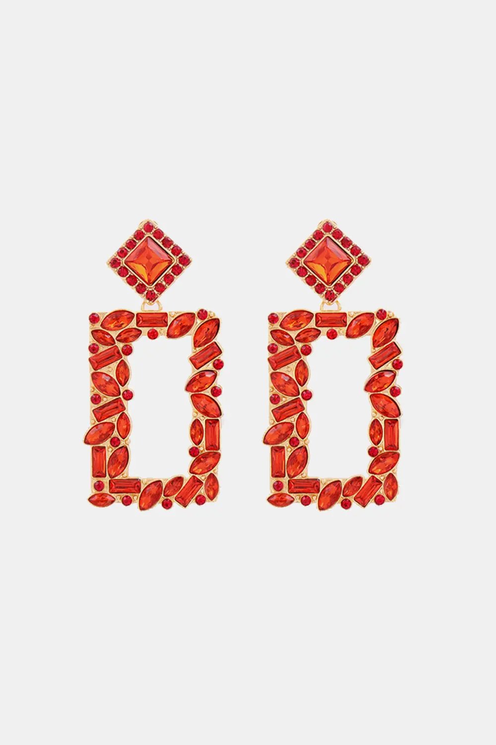 Square Shape Glass Stone Dangle Earrings by Trendsi
