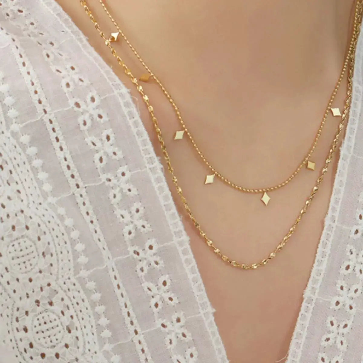 18K Gold-Plated Titanium Steel Layered Necklace by Trendsi