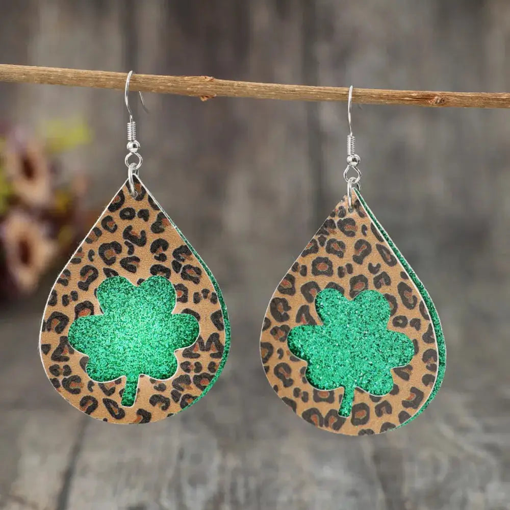 Leopard Hollowed Leather Teardrop Earrings by Trendsi
