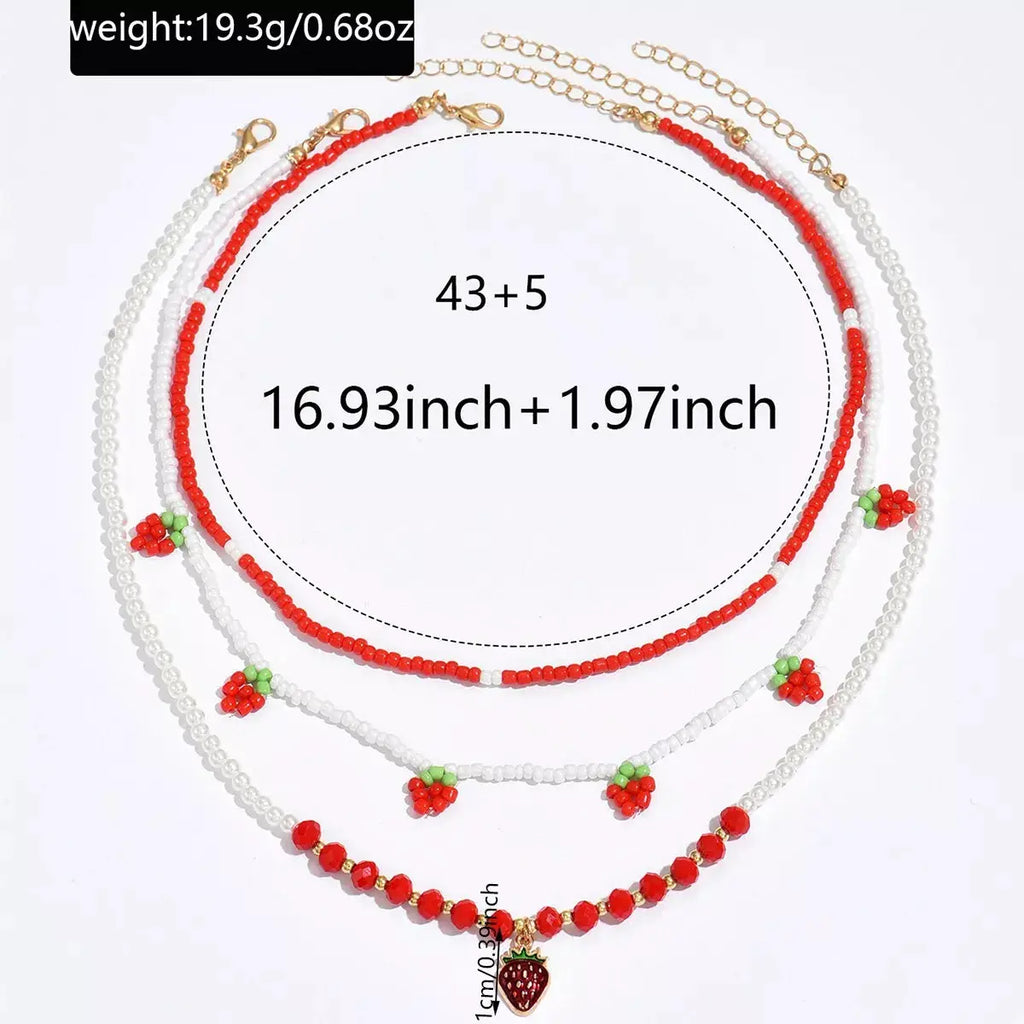 3 Piece Beaded Strawberry Necklace by Trendsi
