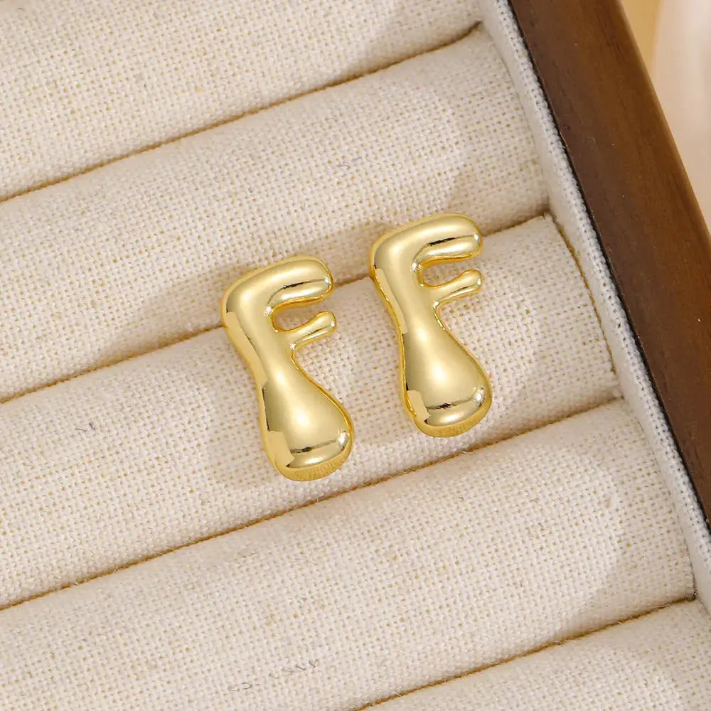 18K Gold-Plated Bubble Letter Stud Earrings by Trendsi