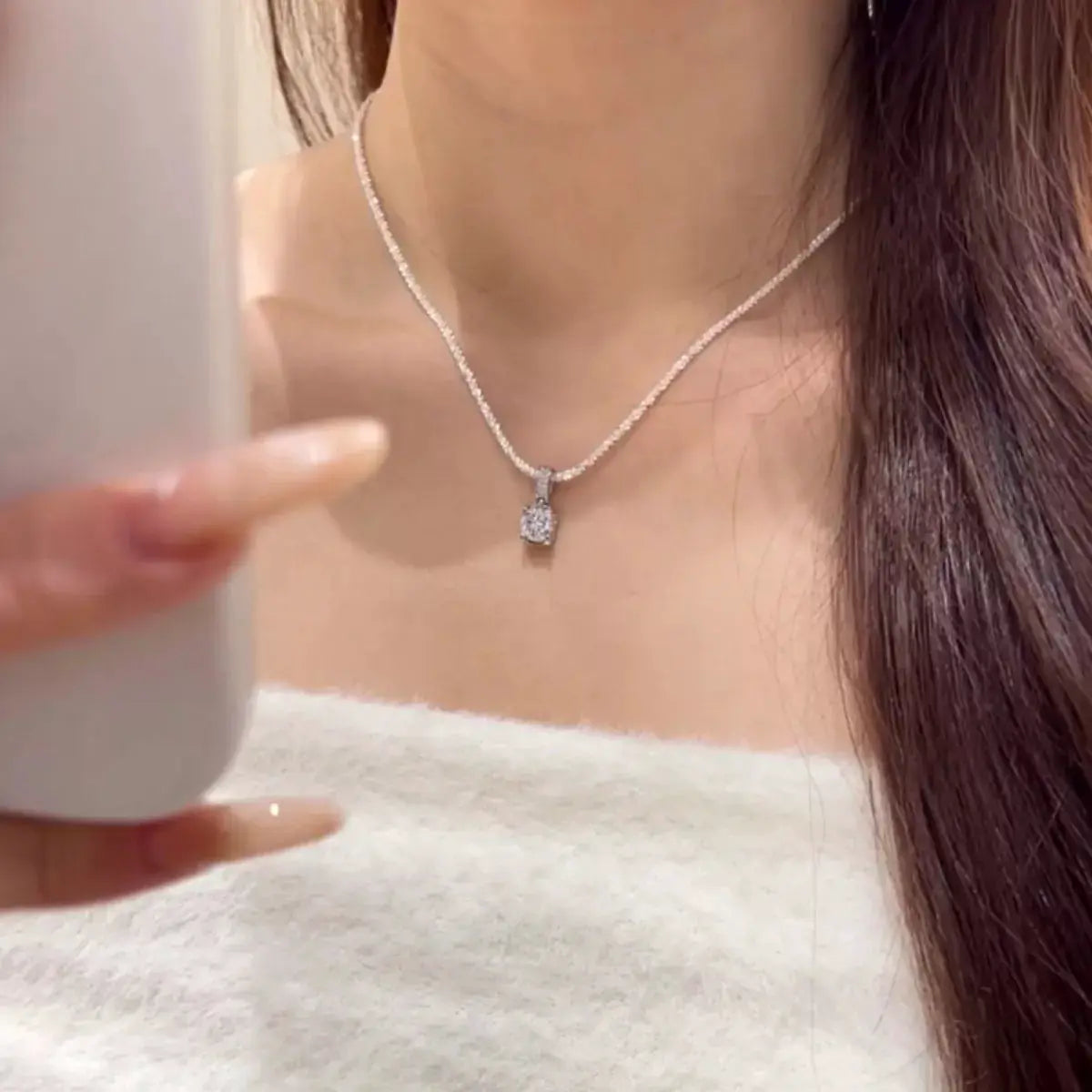 1 Carat 925 Sterling Silver Moissanite Necklace by Trendsi