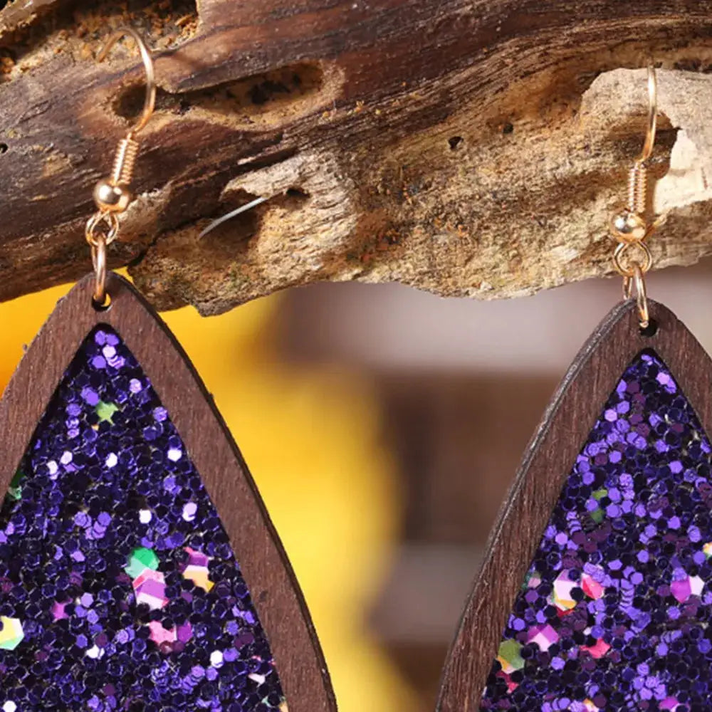 Sequin Wood Teardrop Earrings by Trendsi