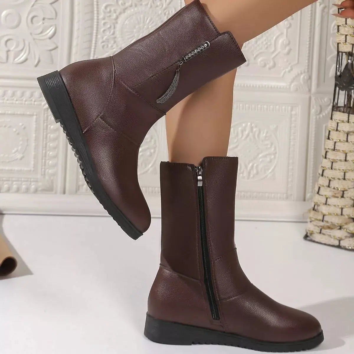 Round Toe Side Zip Boots by Trendsi