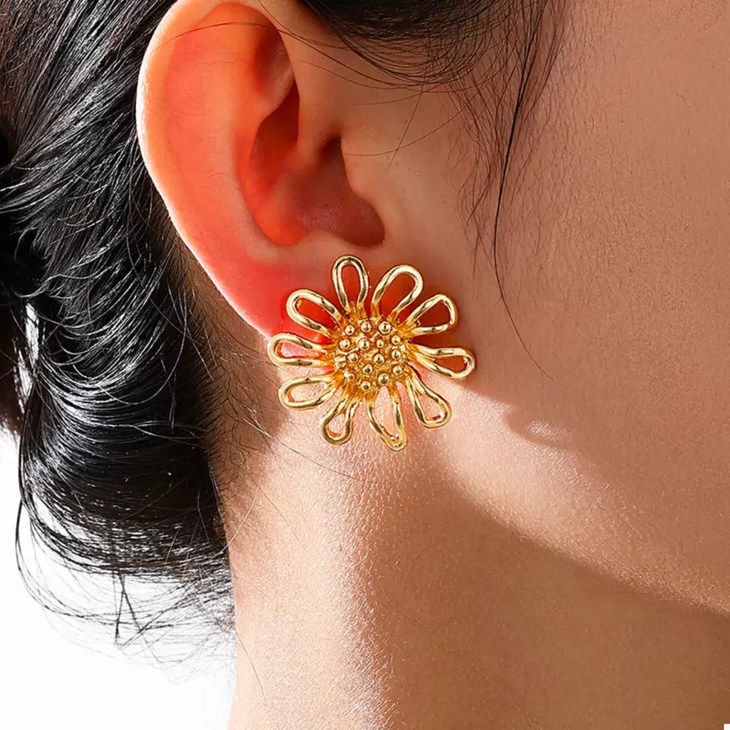 18K Gold-Plated Flower Stud Earrings by Trendsi