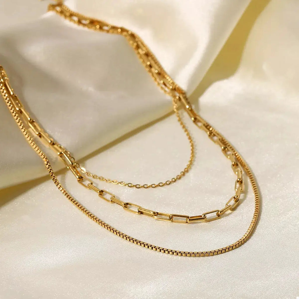 18K Gold-Plated Three Layered Necklace by Trendsi