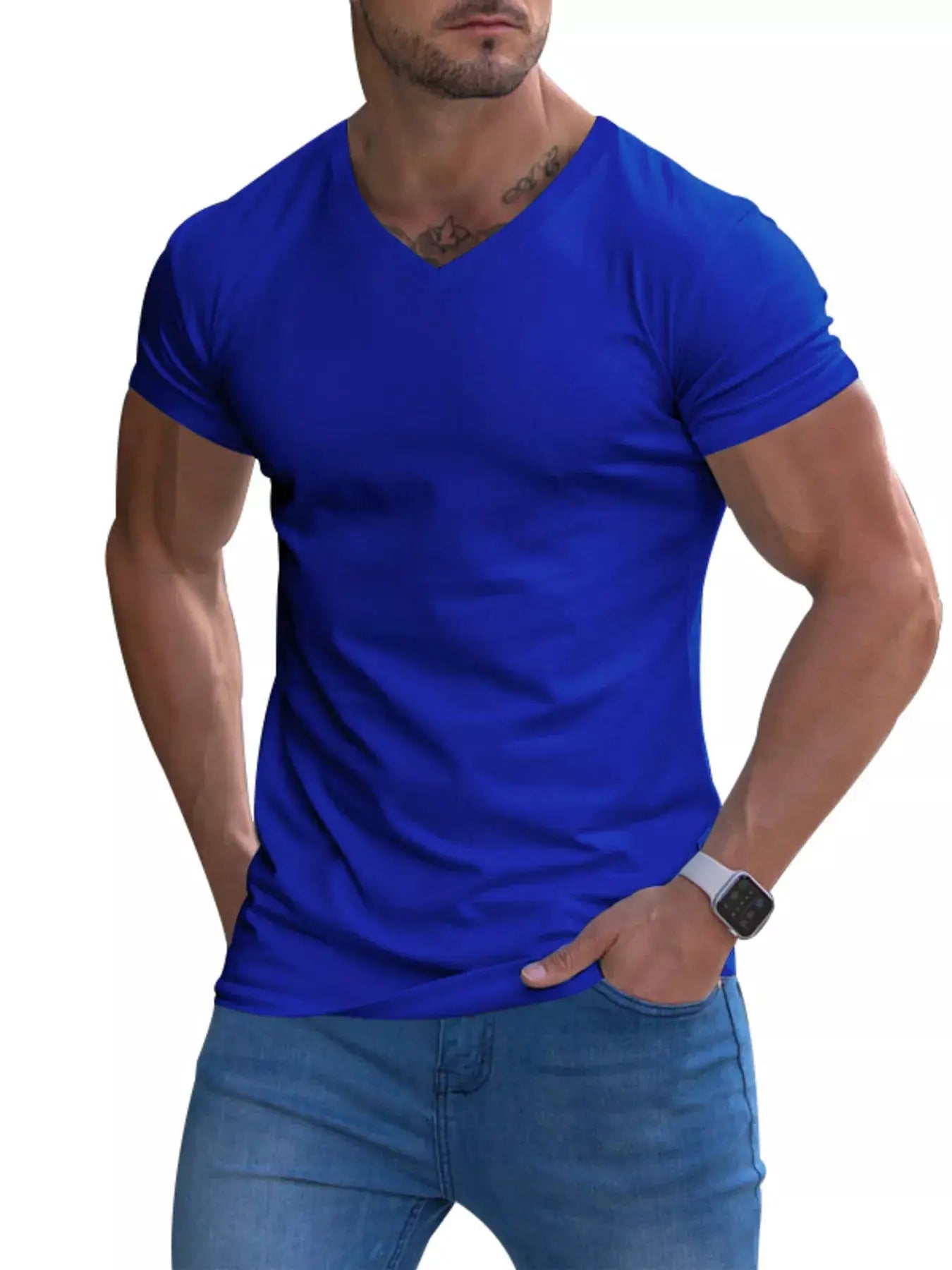 Men's Full Size V-Neck Slim Fit Casual T-Shirt Plus Size by Trendsi