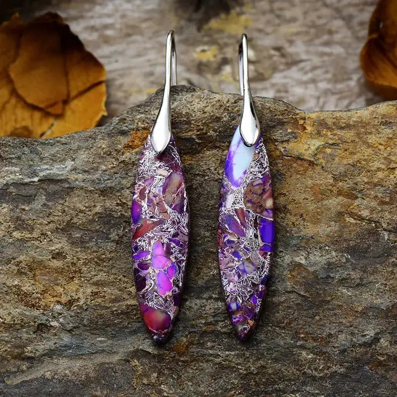Copper Natural Stone Geometric Shape Earrings by Trendsi