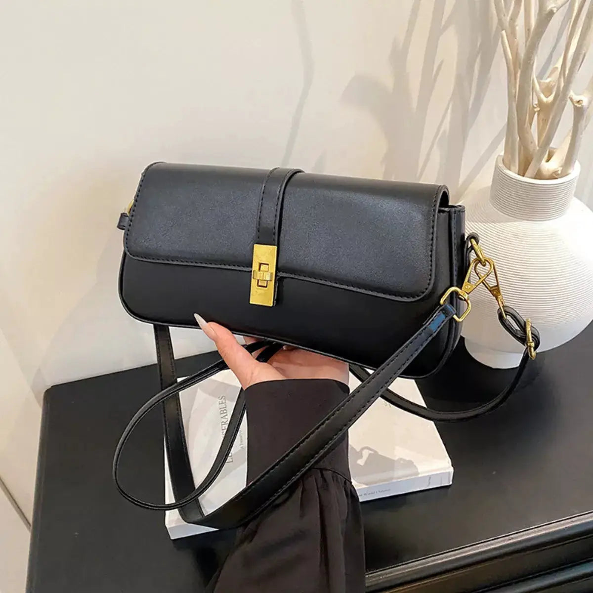 Rectangular Crossbody Bag with Golden Buckle by Trendsi