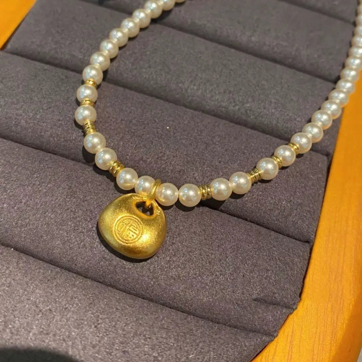 Pearl Necklace with Golden Pendant by Trendsi