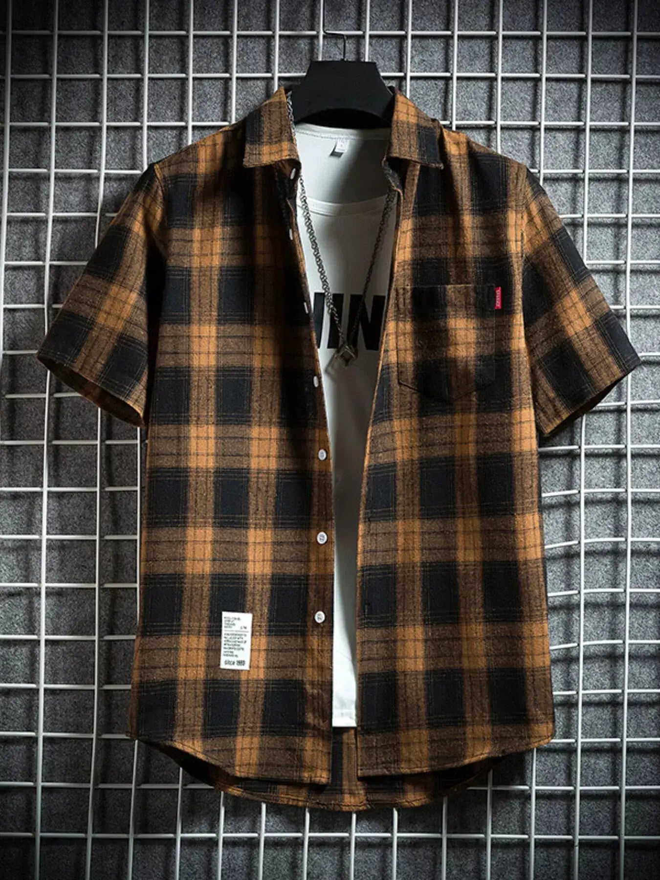 Men's Plus Size Plaid Button Up Short-Sleeve Shirt by Trendsi