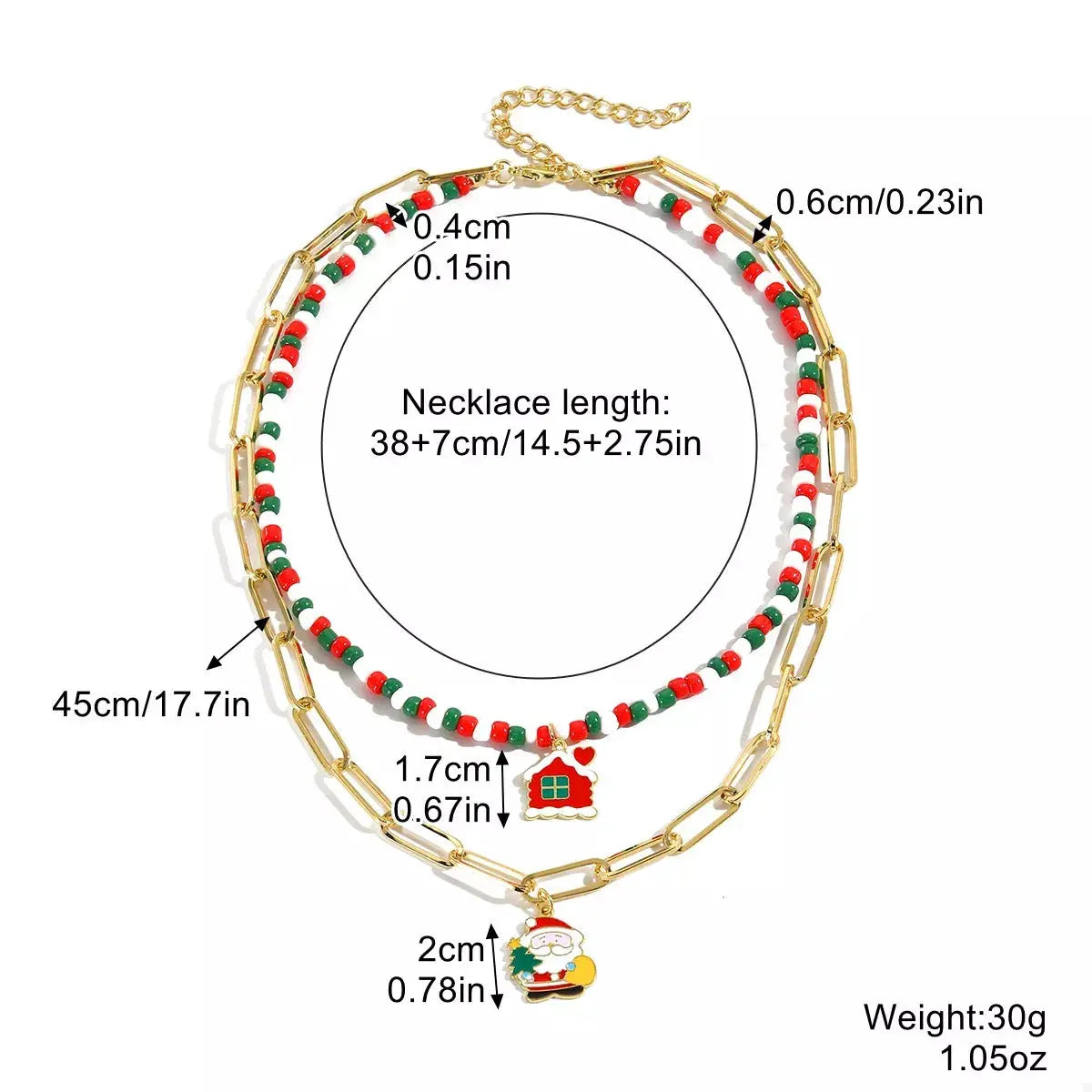 Christmas Double-Layer Necklace with Colorful Beads and Pendant by Trendsi