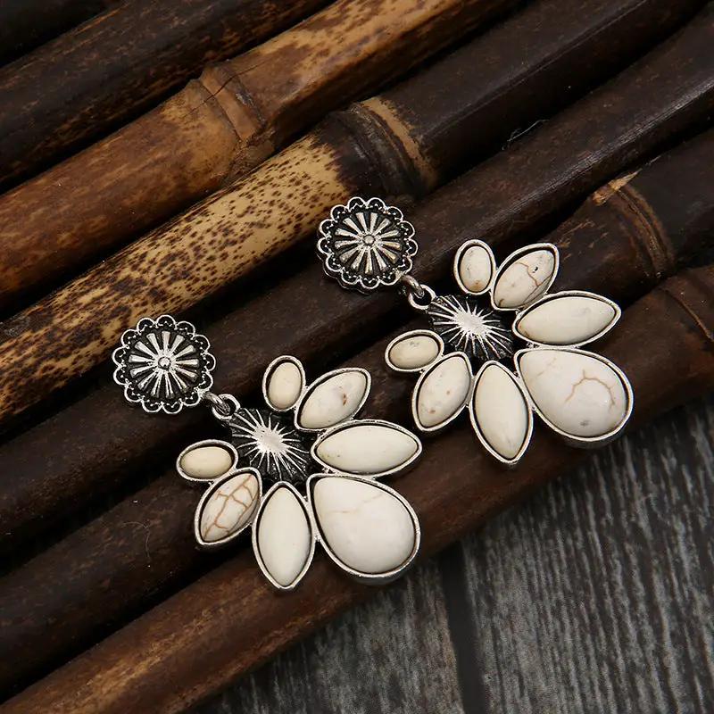 Artificial Turquoise Flower Earrings by Trendsi