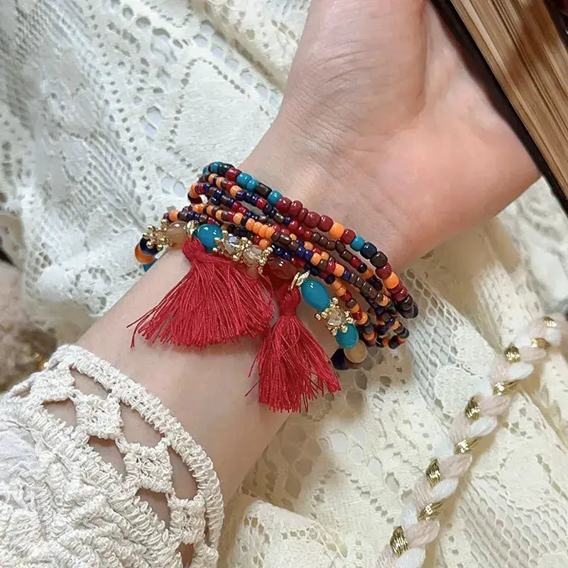 Tassel Rice Bead Bracelet by Trendsi