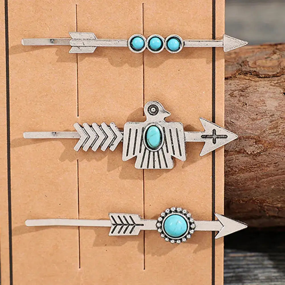 3 PCS/Set Artificial Turquoise Hair Pins by Trendsi