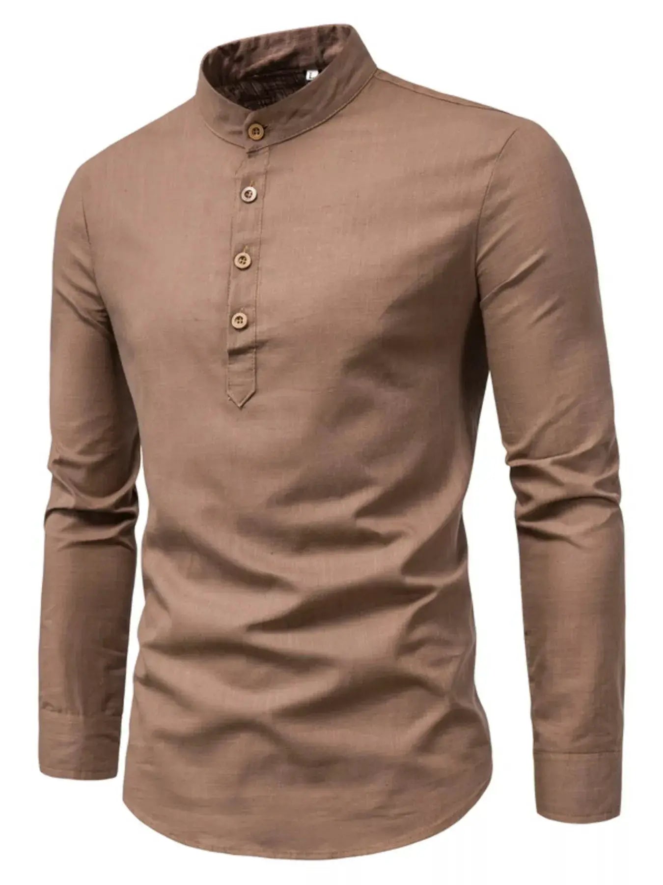 Men's Plus Size Casual Mandarin Collar Button-Up Shirt by Trendsi