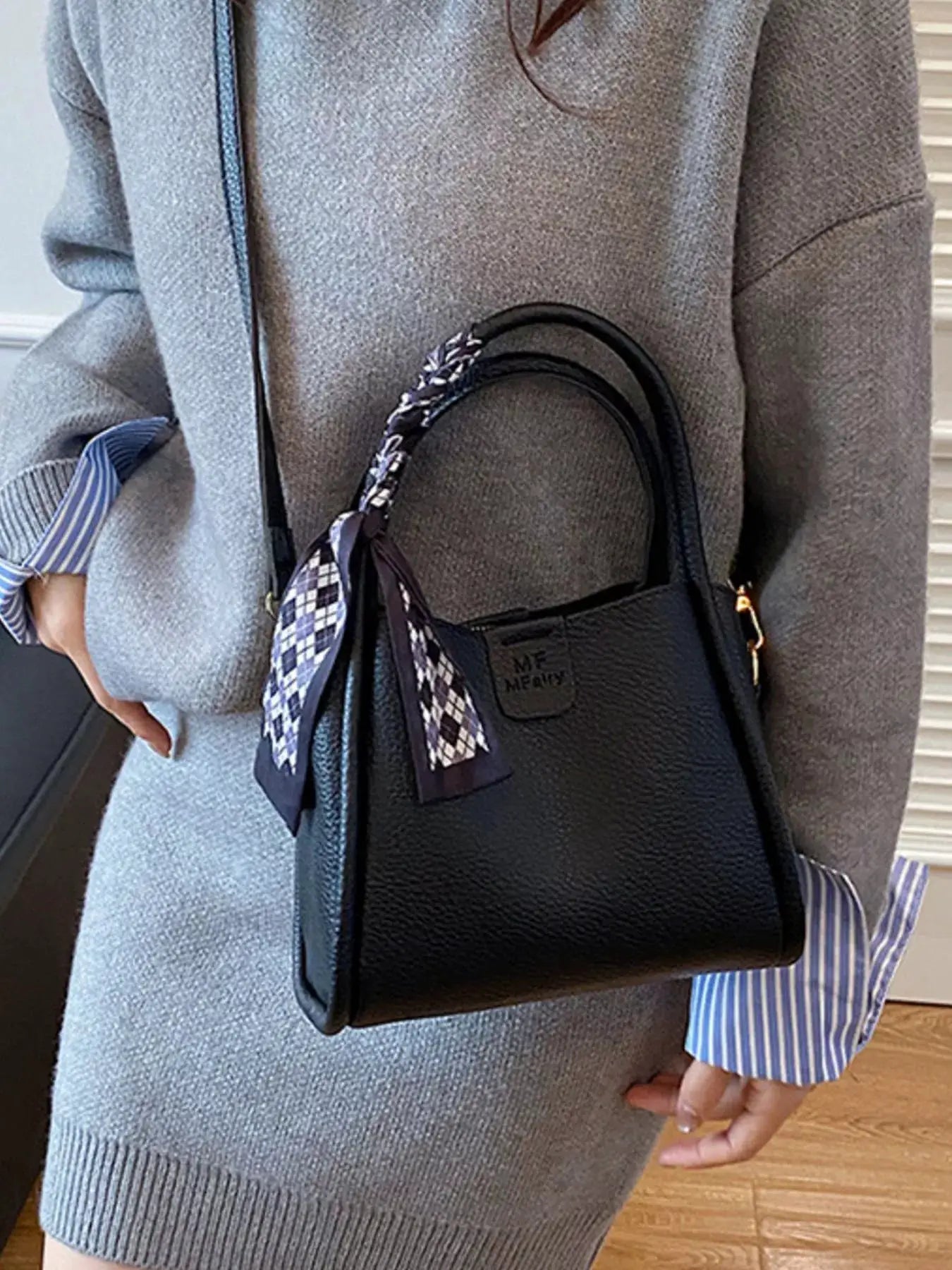 Leather Crossbody Bag with Scarf Accent by Trendsi