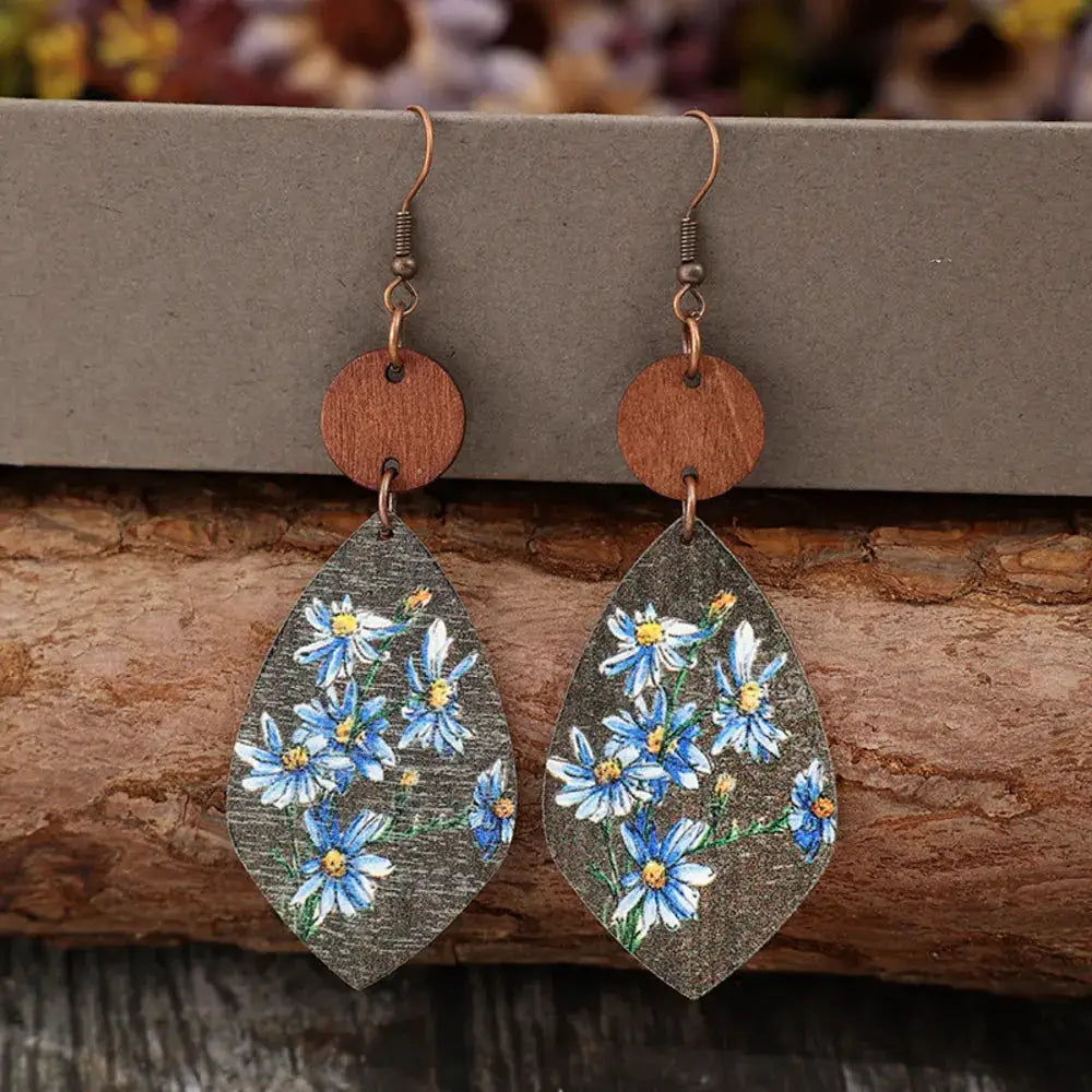 Flower Geometrical Shape Wooden Earrings by Trendsi