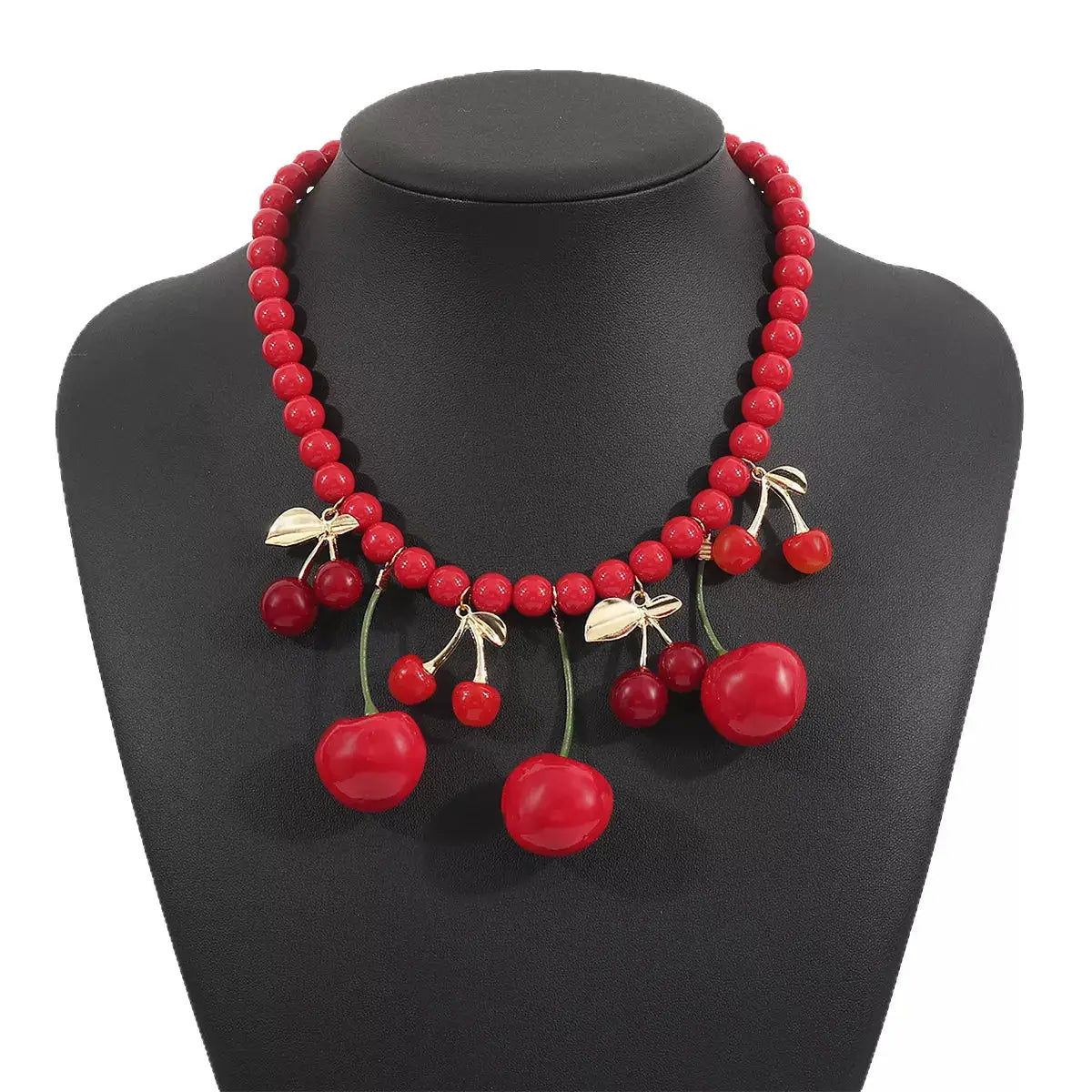 Cherry Beaded Charm Necklace by Trendsi