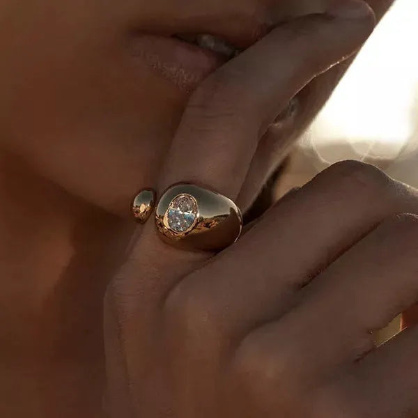 18K Gold-Plated Rhinestone Open Ring by Trendsi