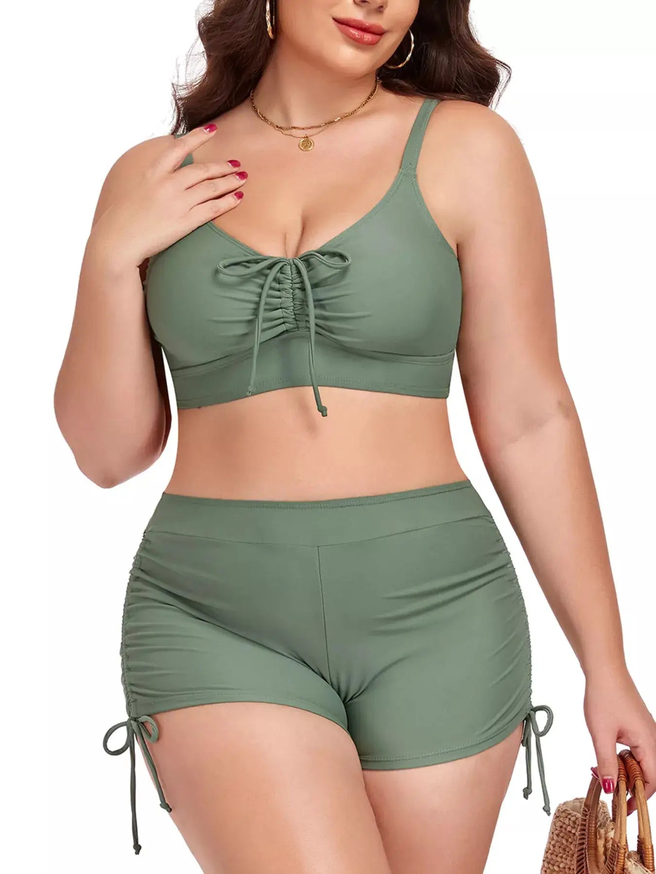 Plus Size Ruched Drawstring Swim Set by Trendsi
