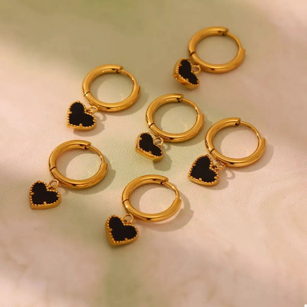 18K Gold-Plated Hoop Earrings with Heart Pendant by Trendsi