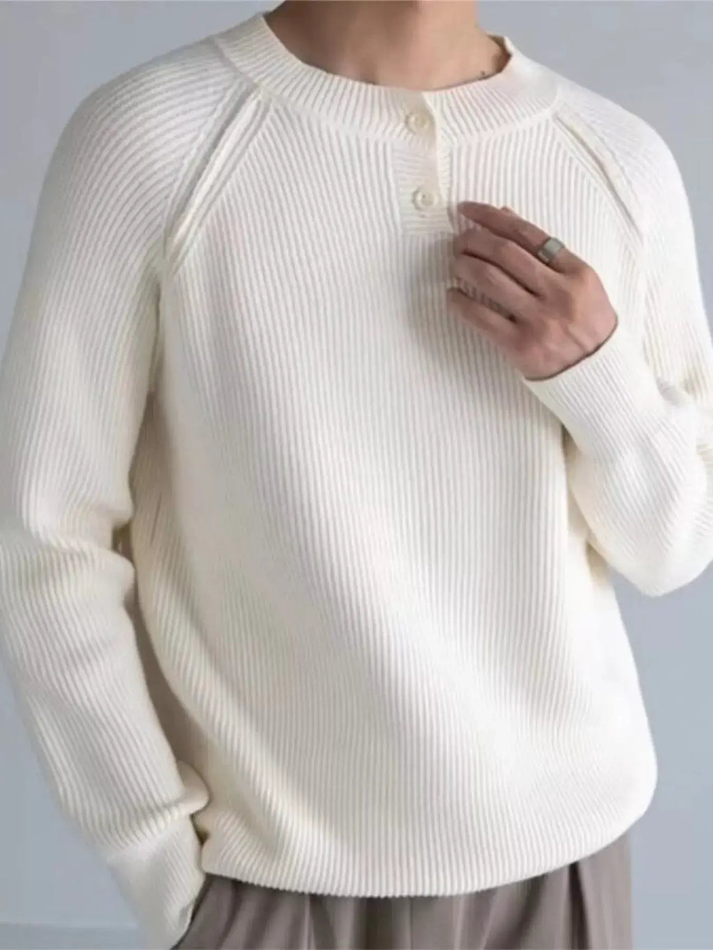 Men's Plus Size Ribbed Raglan Sleeve Knit Top by Trendsi