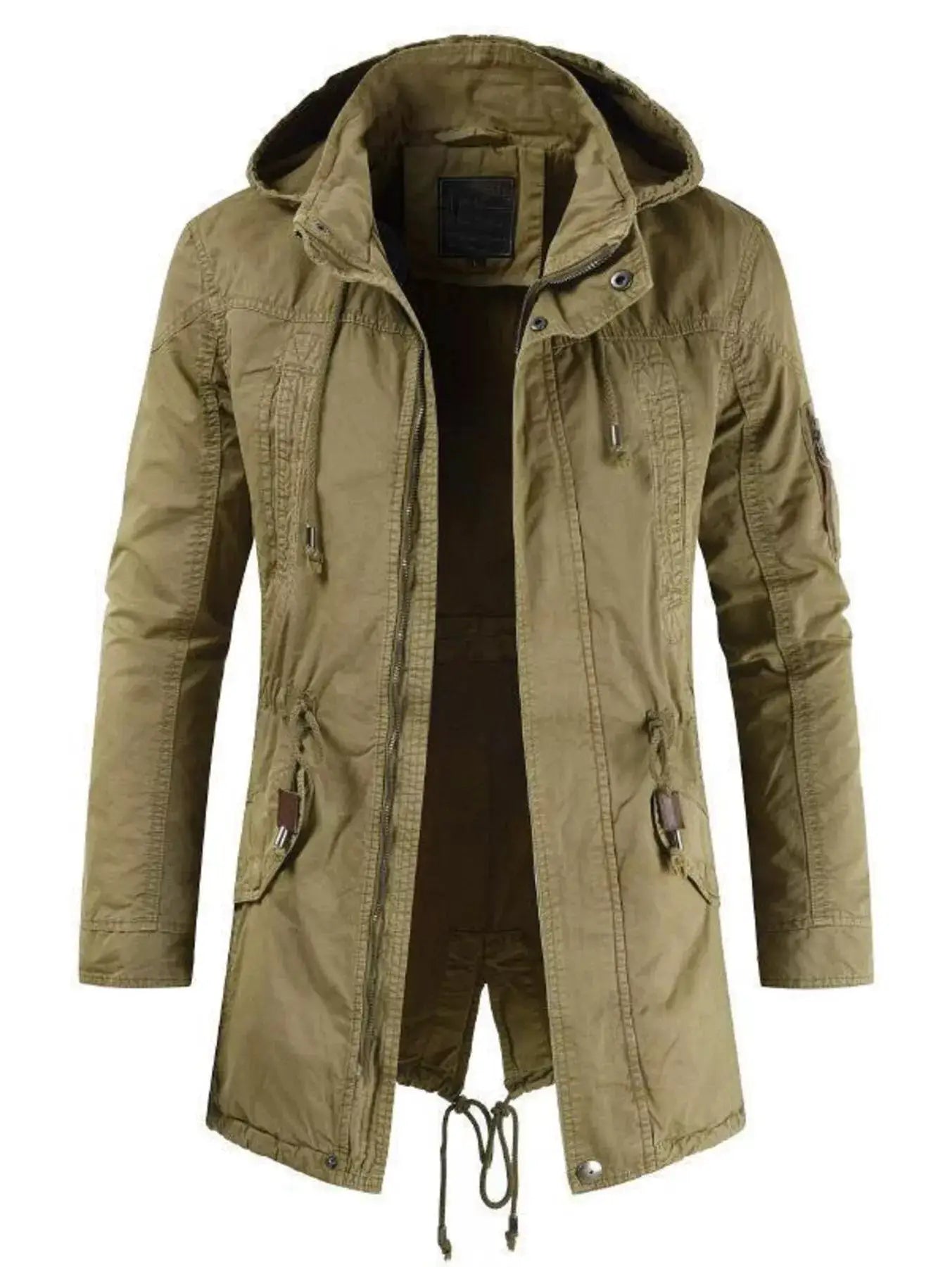 Men's Plus Size Drawstring Casual Hooded Parka Coat by Trendsi
