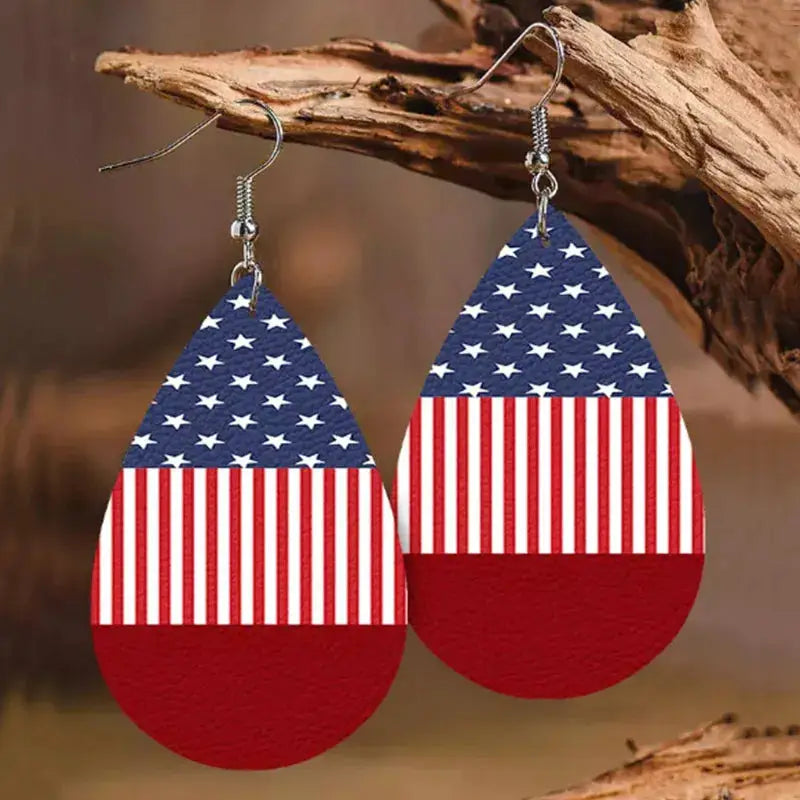 Stars and Stripes PU Leather Teardrop Earrings by Trendsi