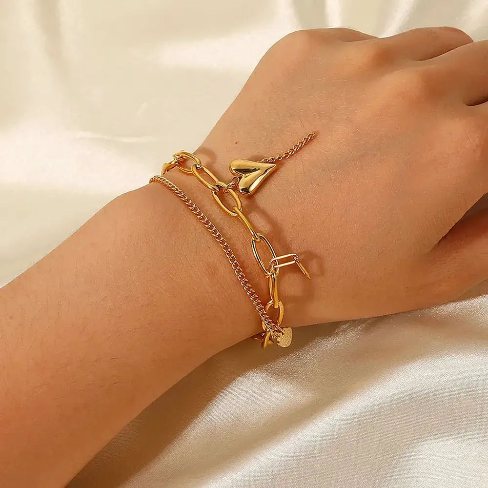Stainless Steel Double Layered Charm Bracelet by Trendsi