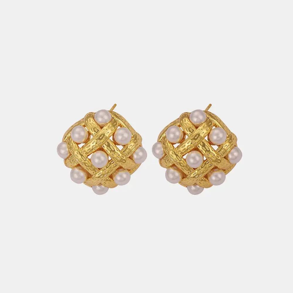 Copper Shell Pearl Stud Earrings by Trendsi