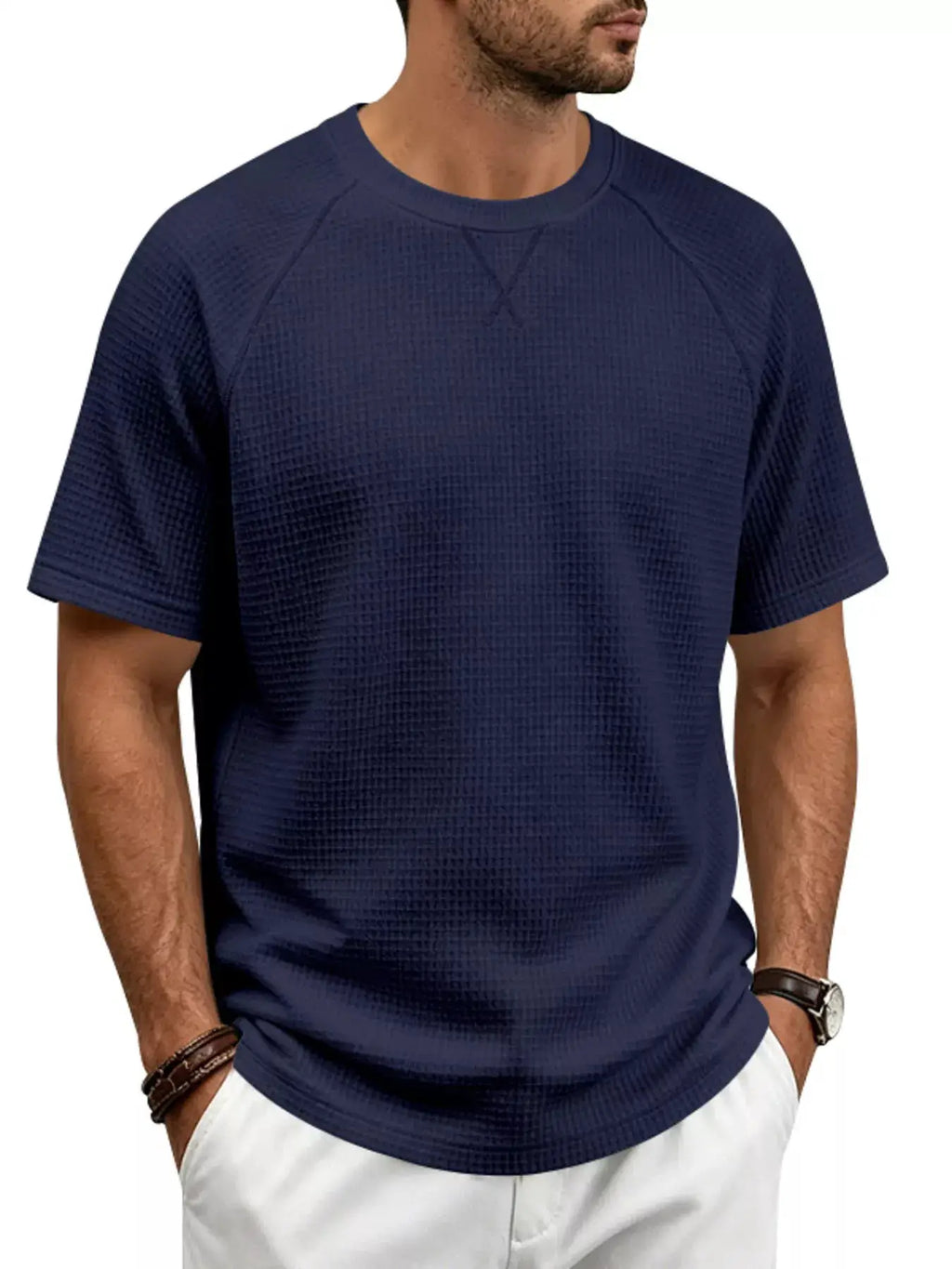 Men's Full Size Waffle Knit Raglan Short Sleeve T-Shirt Plus Size by Trendsi