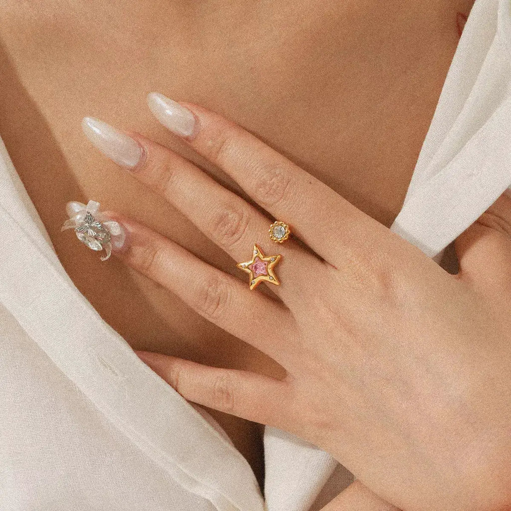 18K Gold-Plated Zircon Star Open Ring by Trendsi