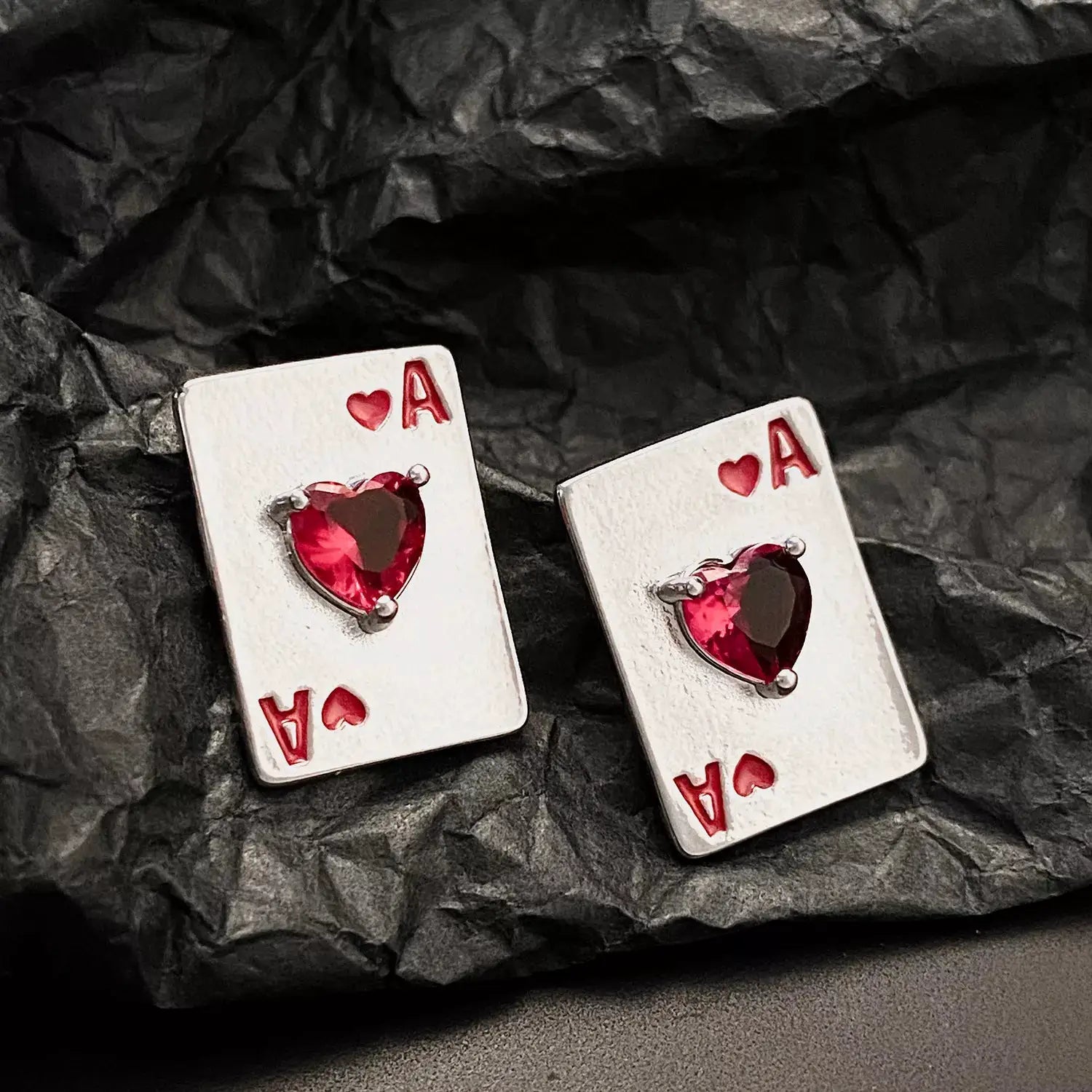 Poker Card Ace of Hearts Stud Earrings by Trendsi