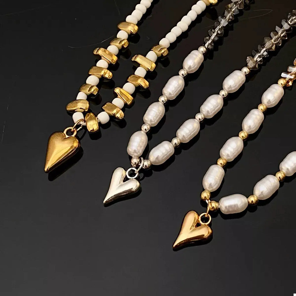 Pearl & Heart Pendant Necklace by Trendsi