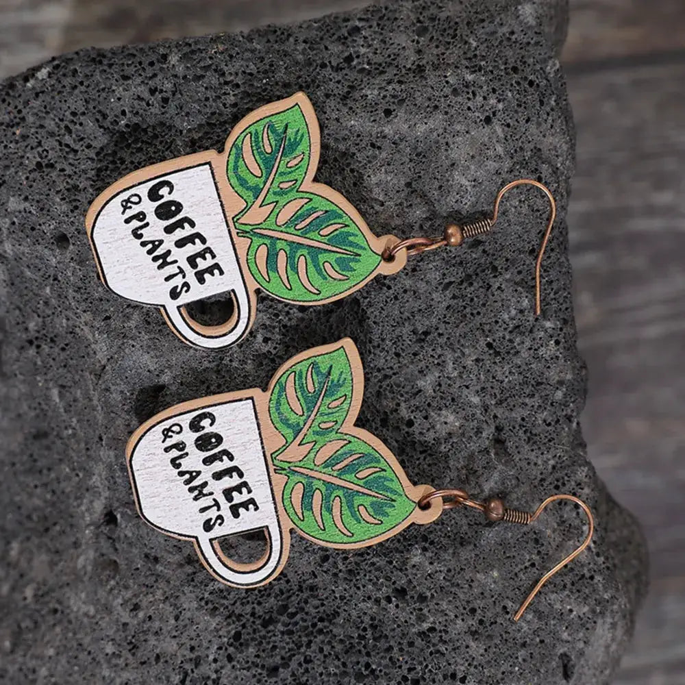 Wooden Alloy Dangle Earrings by Trendsi