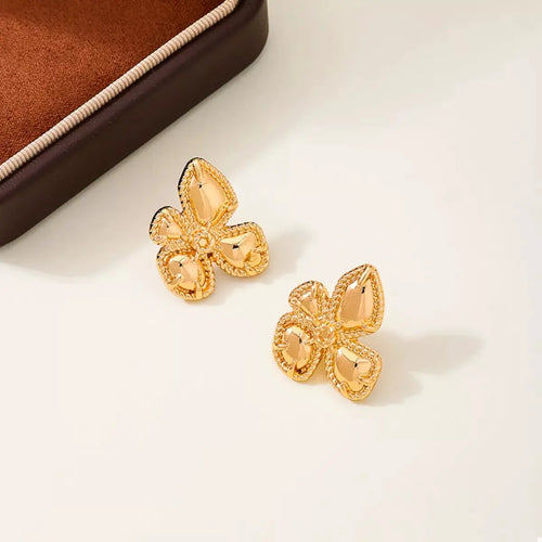 18K Gold-Plated Alloy Flower Stud Earrings by Trendsi